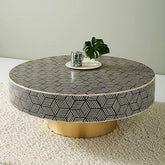 Maaya Brass Bone Inlay Round Drum Coffee Table